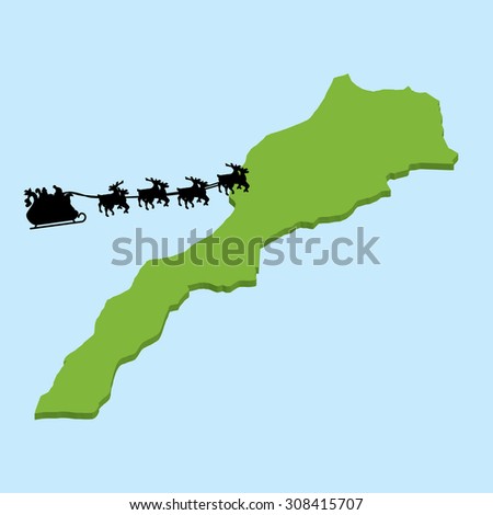 A 3D map on blue water with Santa background of  Morocco