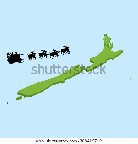 A 3D map on blue water with Santa background of  NewZealand