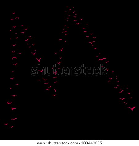 Red flock of birds in the shape of the letter m