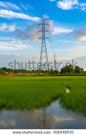 electric pole power lines and wires with blue sky