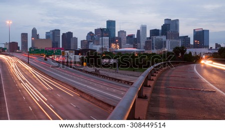 Night falls as rush hour winds down in Houston, Texas