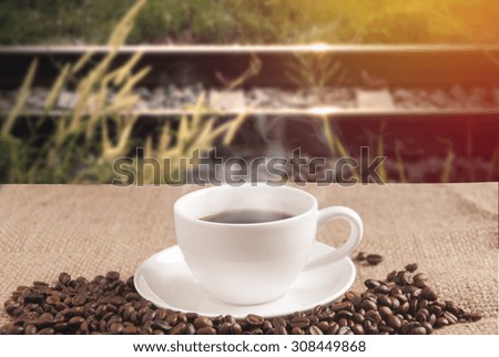 Coffee cup with outdoor background 