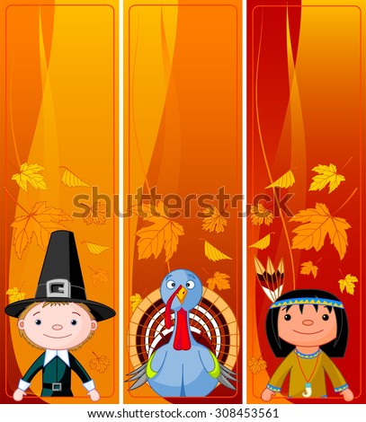 Three Cute Thanksgiving and autumn vertical Banners