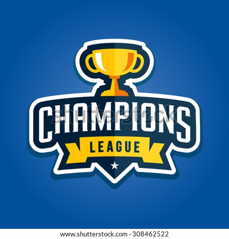 Champion sports league logo emblem badge graphic with trophy Royalty-Free Stock Photo #308462522