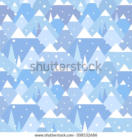 Winter geometric mountain landscape seamless pattern. Vector