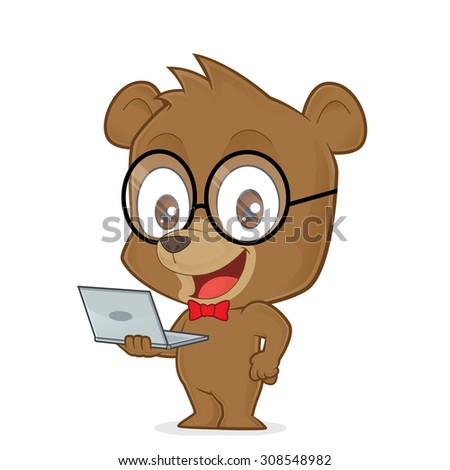 Bear holding a laptop