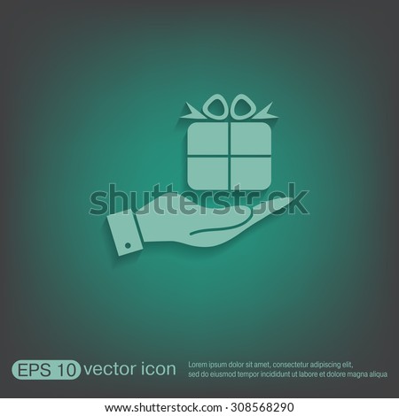 hand holding a Holiday Gift Box Icon. Vector illustration 
