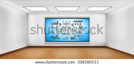 plasma tv on wall with business concept
