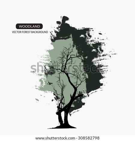 Trees and branches silhouette in aqua. Detailed vector illustration. Forest banner.detailed brush.