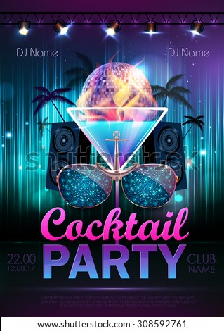 Disco ball background. Disco cocktail party poster 