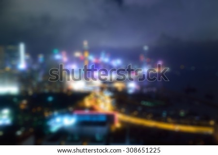 Defocused photo of Hong Kong downtown at night