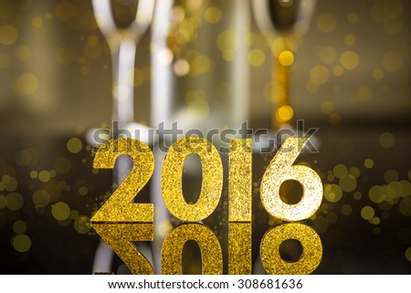 Elegant gold 2016 New Year background with textured golden numbers Royalty-Free Stock Photo #308681636