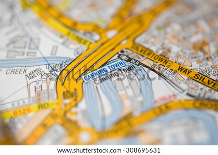 Macro view of a London road map.