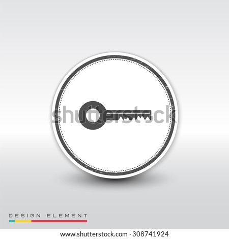 The key icon. Flat design style. Made in vector illustration. Emblem or label with shadow.
