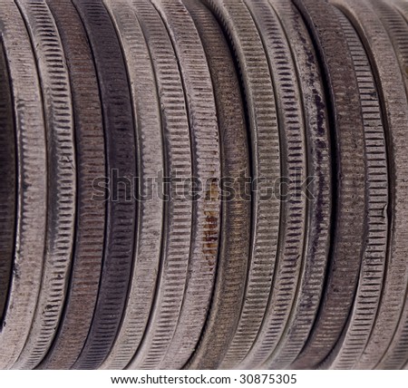 Close up of silver dollars from side