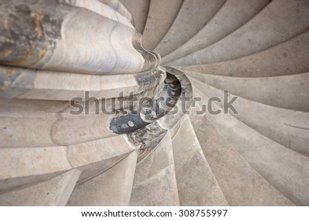 Ancient spiral stone stairs in the castle tower