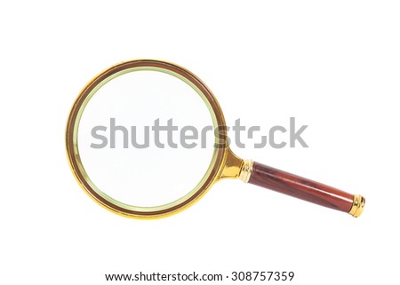 Retro magnifying glass isolated on white background Royalty-Free Stock Photo #308757359