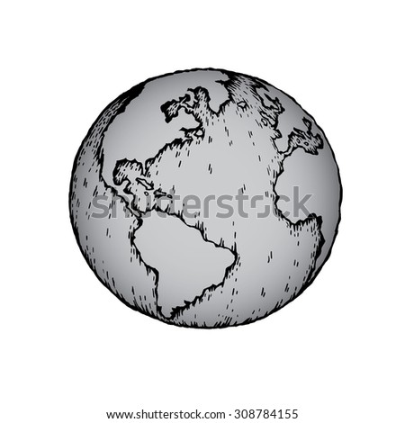 Earth icon on white background. Globe icon in doodles style.