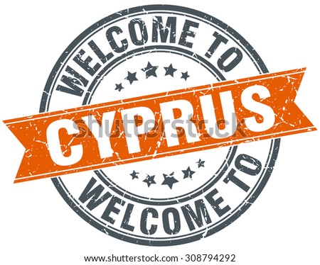 welcome to Cyprus orange round ribbon stamp