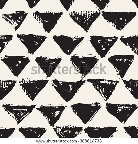 Vector seamless pattern with triangles. Abstract modern background. Monochrome texture with brush strokes. Hipster stylish design.