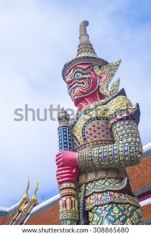 Giant statue at the royal temple in Bangkok , Thailand (picture from public royal temple , can take picture)