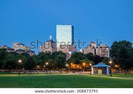 The Boston Common at night in Boston MA, USA