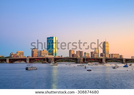 View of Boston Massachusetts Skyline at twilight