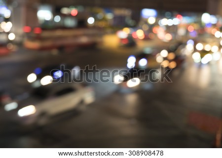 Bokeh blurred traffic city lights in the night