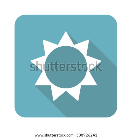Sun icon, square, with long shadow, isolated on white