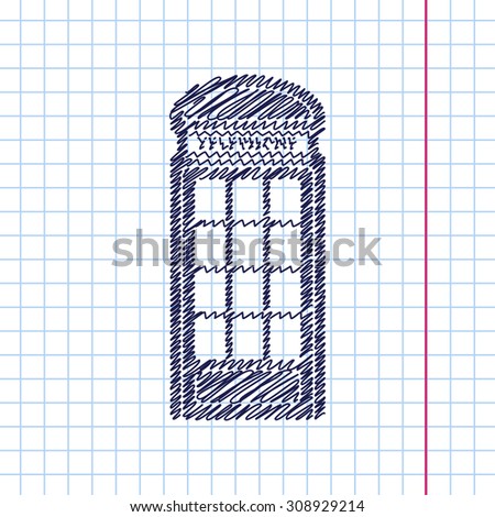 Vector telephone box icon isolated on copybook background. Eps10 
