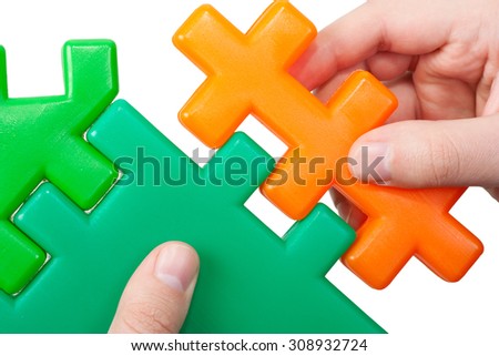 Close-up build a toy house with a white background