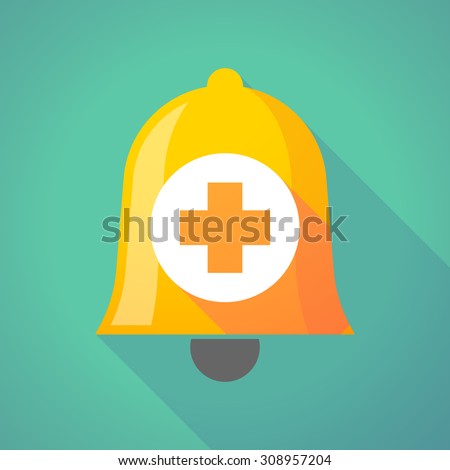 Illustration of a long shadow bell with a pharmacy sign