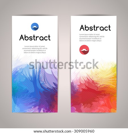 Set of colorful watercolor brush simulation banners for modern design and business