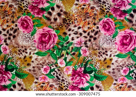 texture of print fabric striped leopard and flower for background