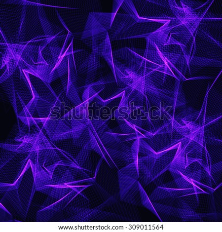 Unusual weave purple geometric shapes on a black background.