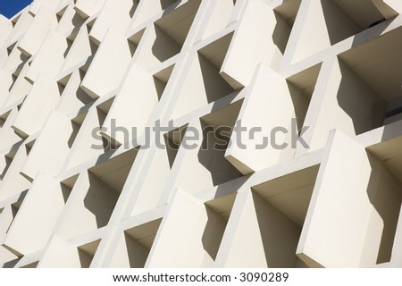 Geometric face of university building, tilted partial view