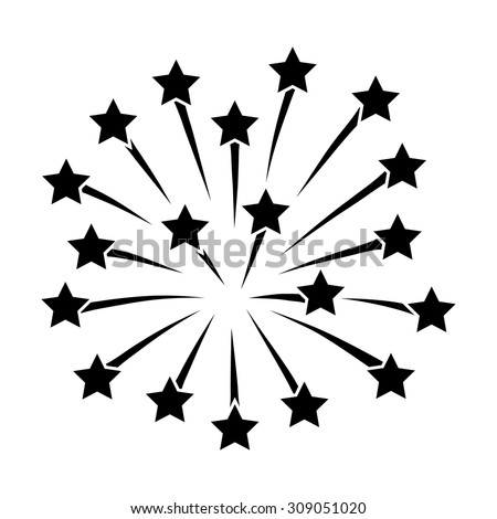 New Years or Independence Day celebration fireworks with stars flat vector icon for apps and websites
