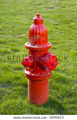 A Red fire Hydrant isolated on a grass background