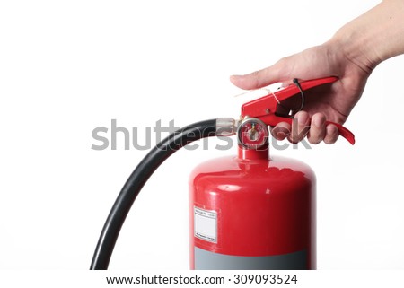 Close- up Fire extinguisher and catch on red tank.