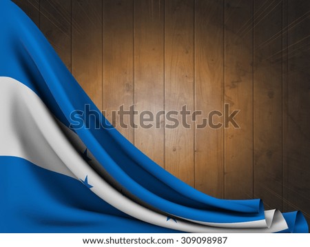Flag of Honduras on wooden table with flash of light