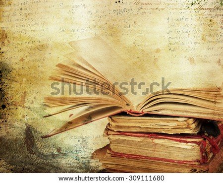 Vintage background with old books. Back to school concept                               