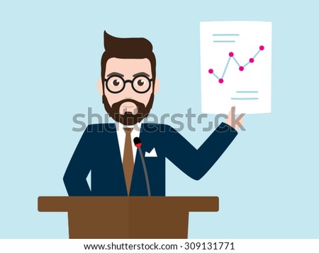 Hipster Businessman giving presentation at a podium