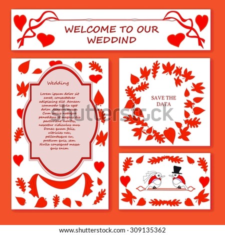 Stylish cards with decorative elements, flowers, branches. Can be used for wedding invitations, birthday cards, greetings.