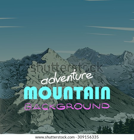 Hand drawn mountain backgrounds, vector illustration