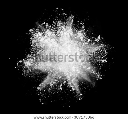 Isolated shot of white powder on black background