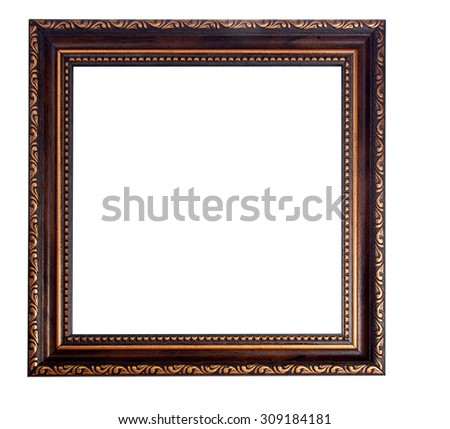 Vintage decorated wood empty frame. Isolated on white. with clipping path.
