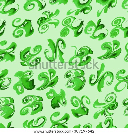 Green abstract background with blur stains of paint. Seamless pattern for creating card, web page background, wallpaper and textile. Vector illustration.