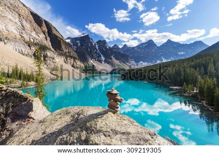 Beautiful Moraine lake in Banff National park, Canada Royalty-Free Stock Photo #309219305