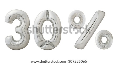Thirty percent discount chrome balloons isolated on white background