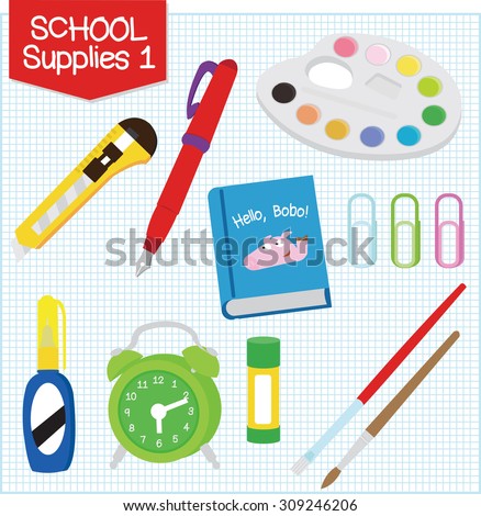 A picture of school supplies isolated in white.